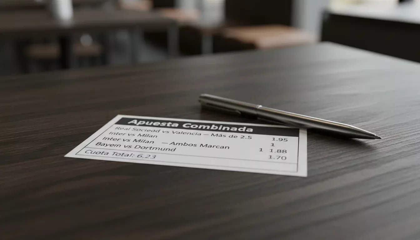 Boleto de apuestas deportivas sobre una mesa junto a un bolígrafo