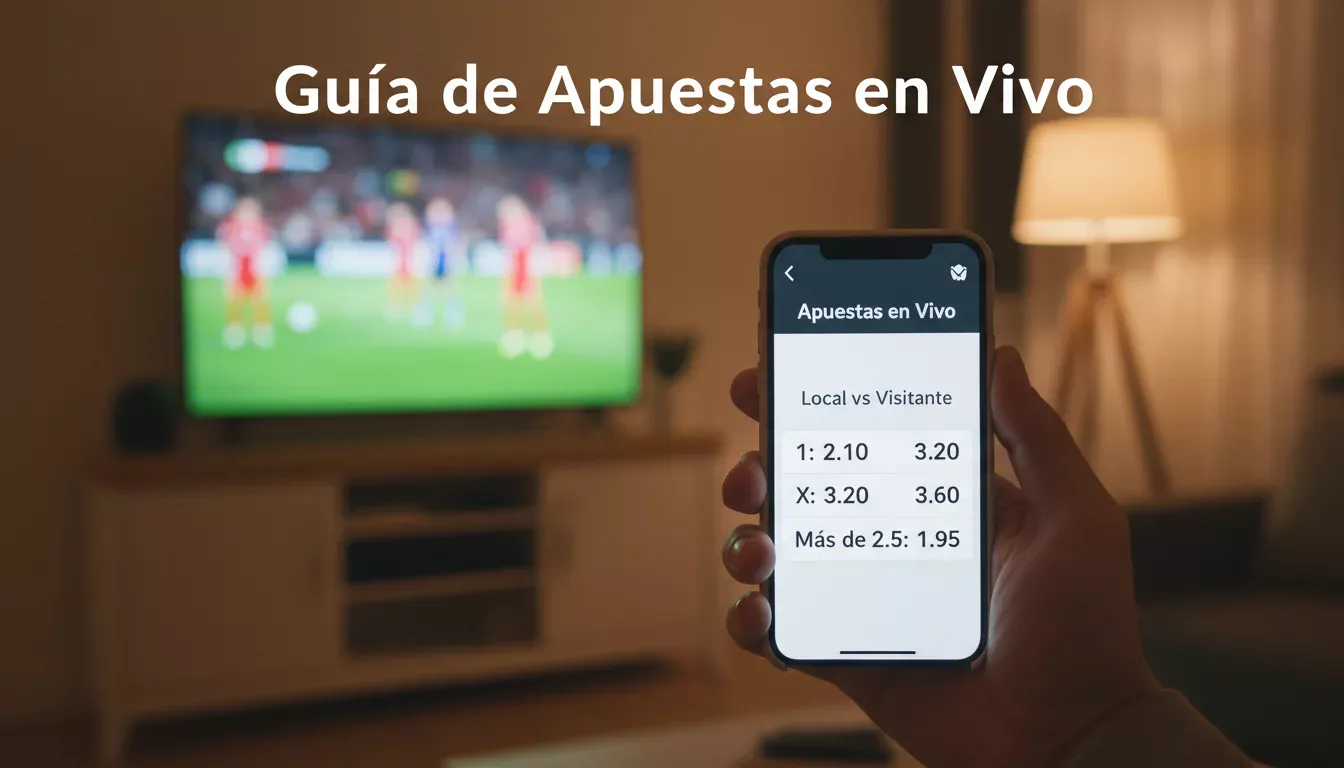 Teléfono móvil mostrando apuestas en directo con un partido de fútbol en la televisión al fondo