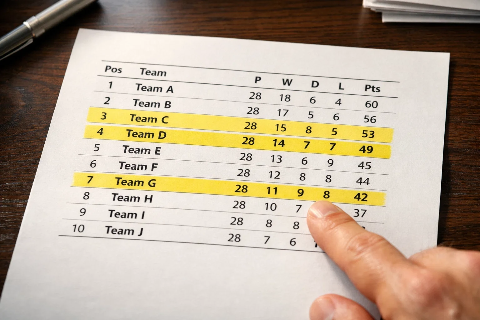 Tabla de clasificación de liga de fútbol
