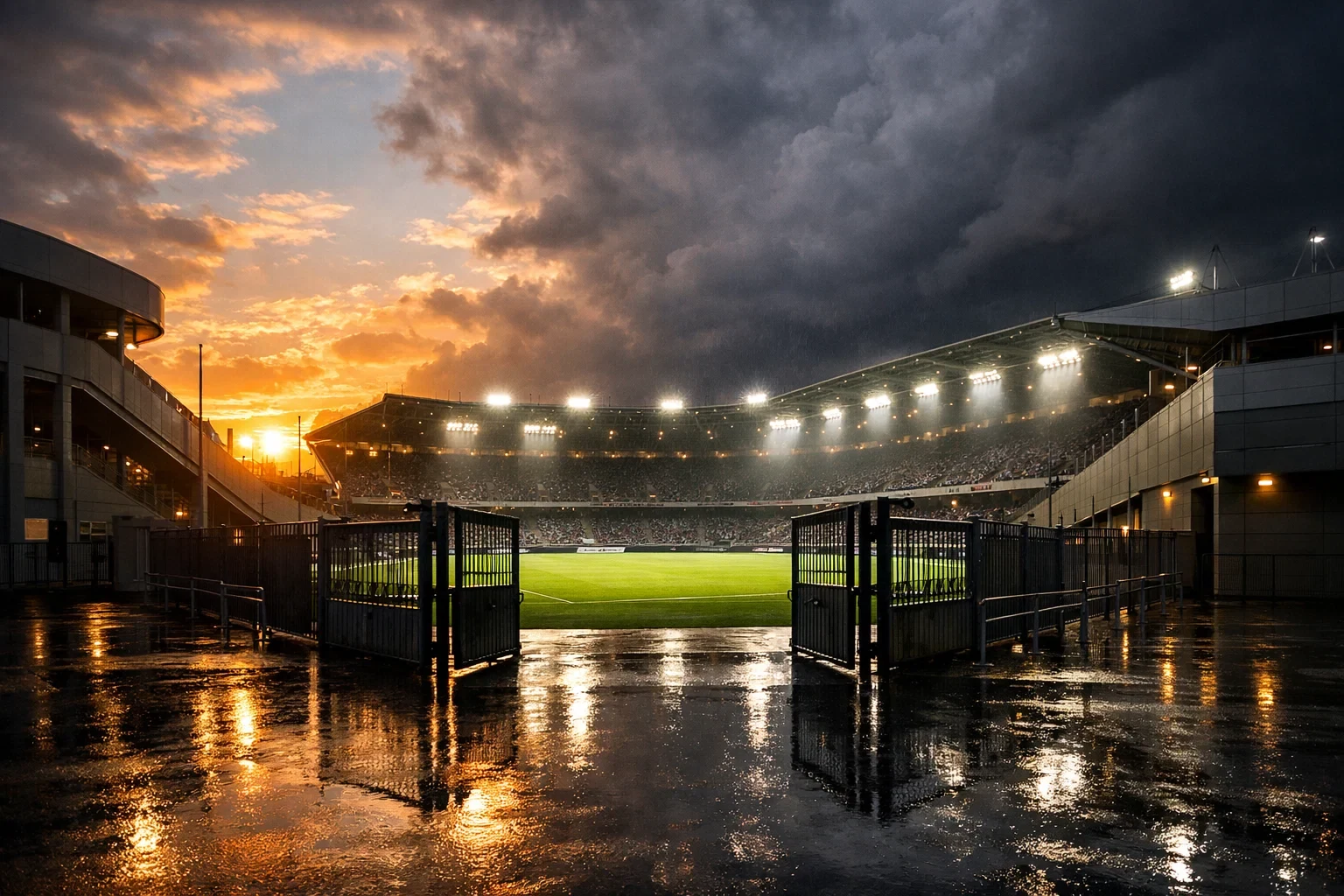 Estadio de fútbol con diferentes condiciones meteorológicas