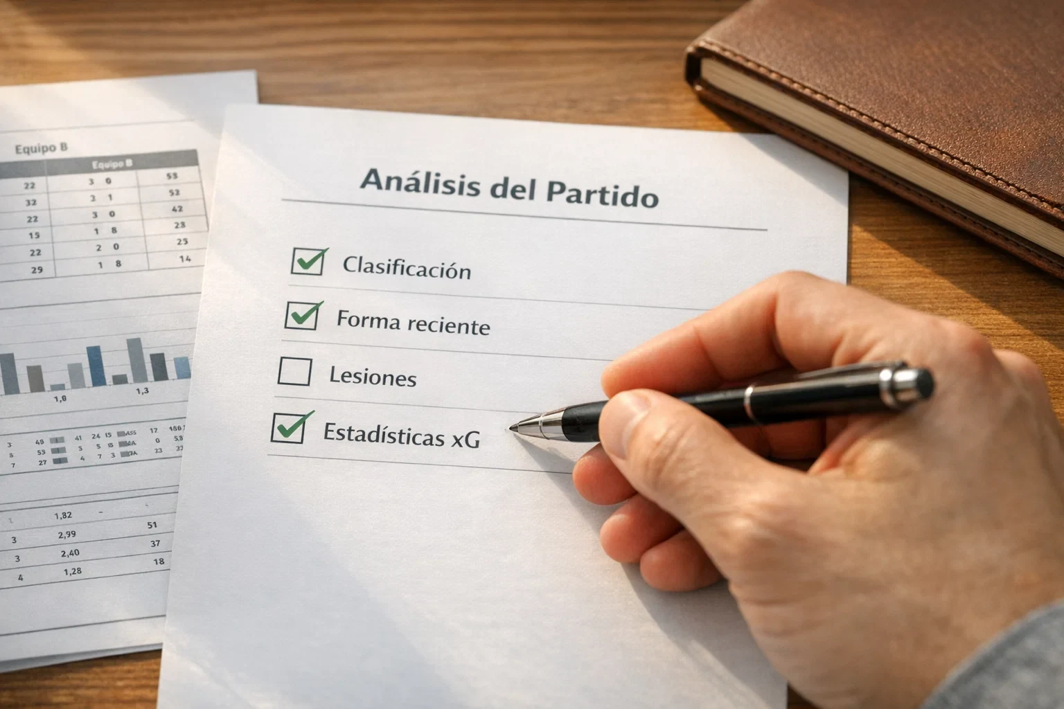 Persona siguiendo checklist de análisis de partido