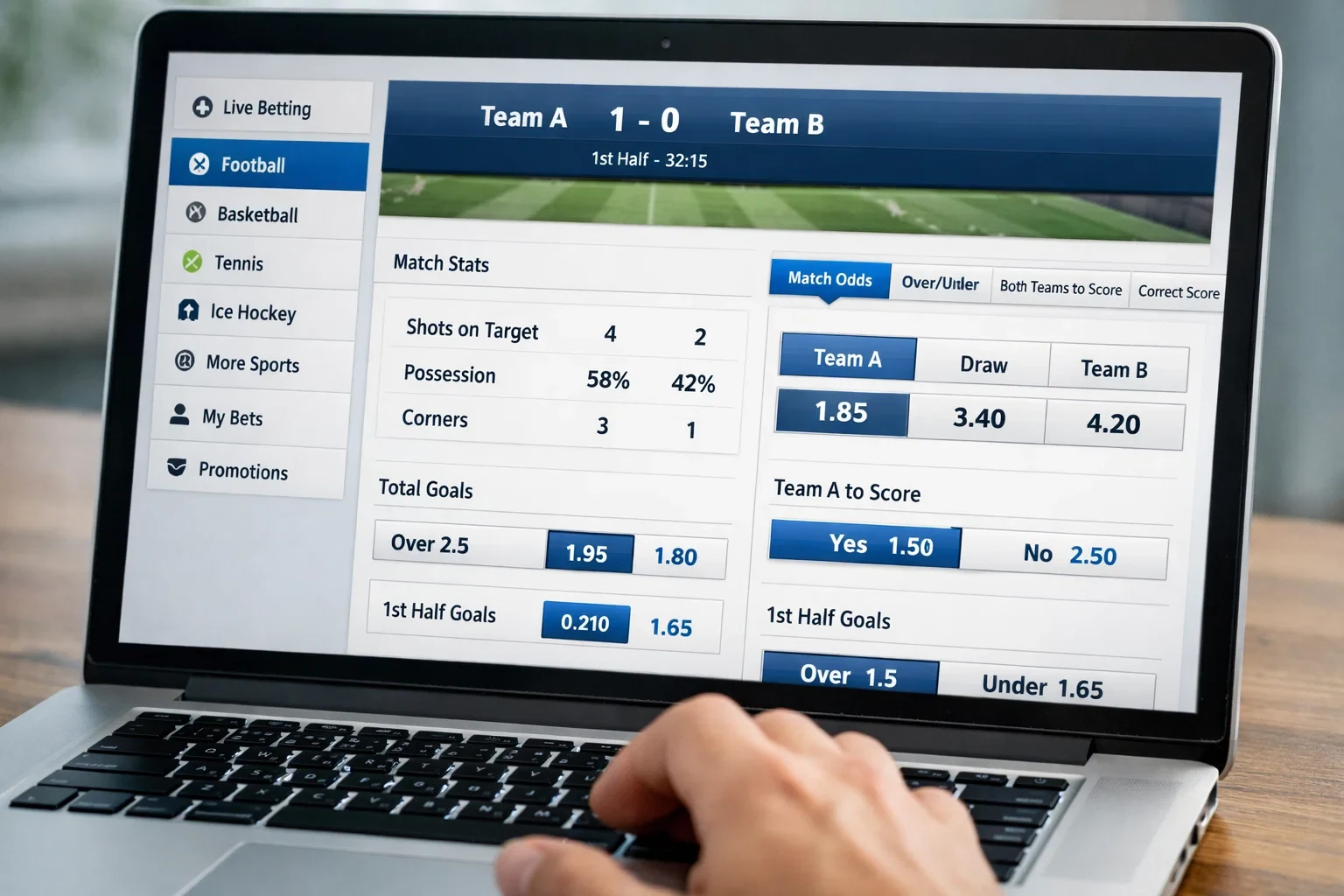 Pantalla mostrando diferentes opciones de mercados de apuestas