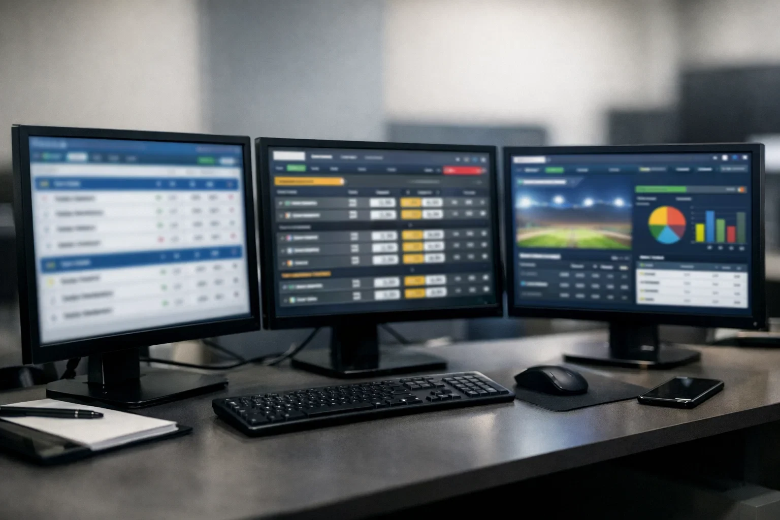 Múltiples pantallas mostrando interfaces de plataformas de apuestas