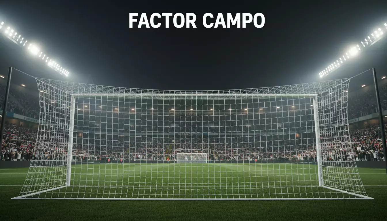 Estadio de fútbol lleno de aficionados animando con bufandas durante un partido nocturno