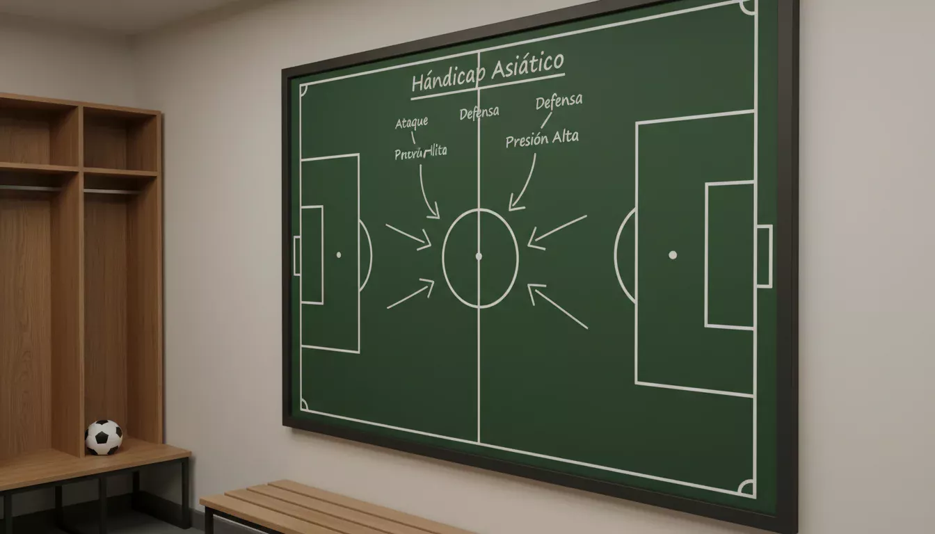 Pizarra táctica de fútbol con marcador y líneas de estrategia dibujadas