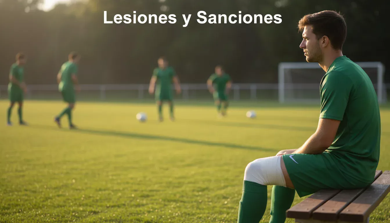 Jugador de fútbol sentado en el banquillo con una venda en la rodilla durante un partido